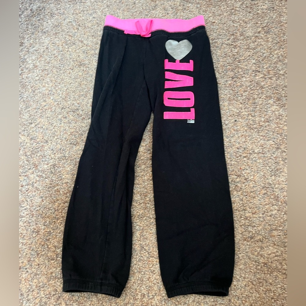 ⭐️EUC - Justice - Black & Pink 'Sequin LOVE' Sweatpants - Girls Size 10